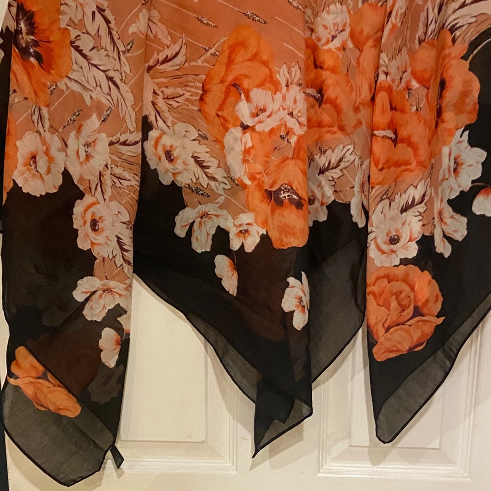 Floral Orange and Black Scarf - Picture 3 of 5